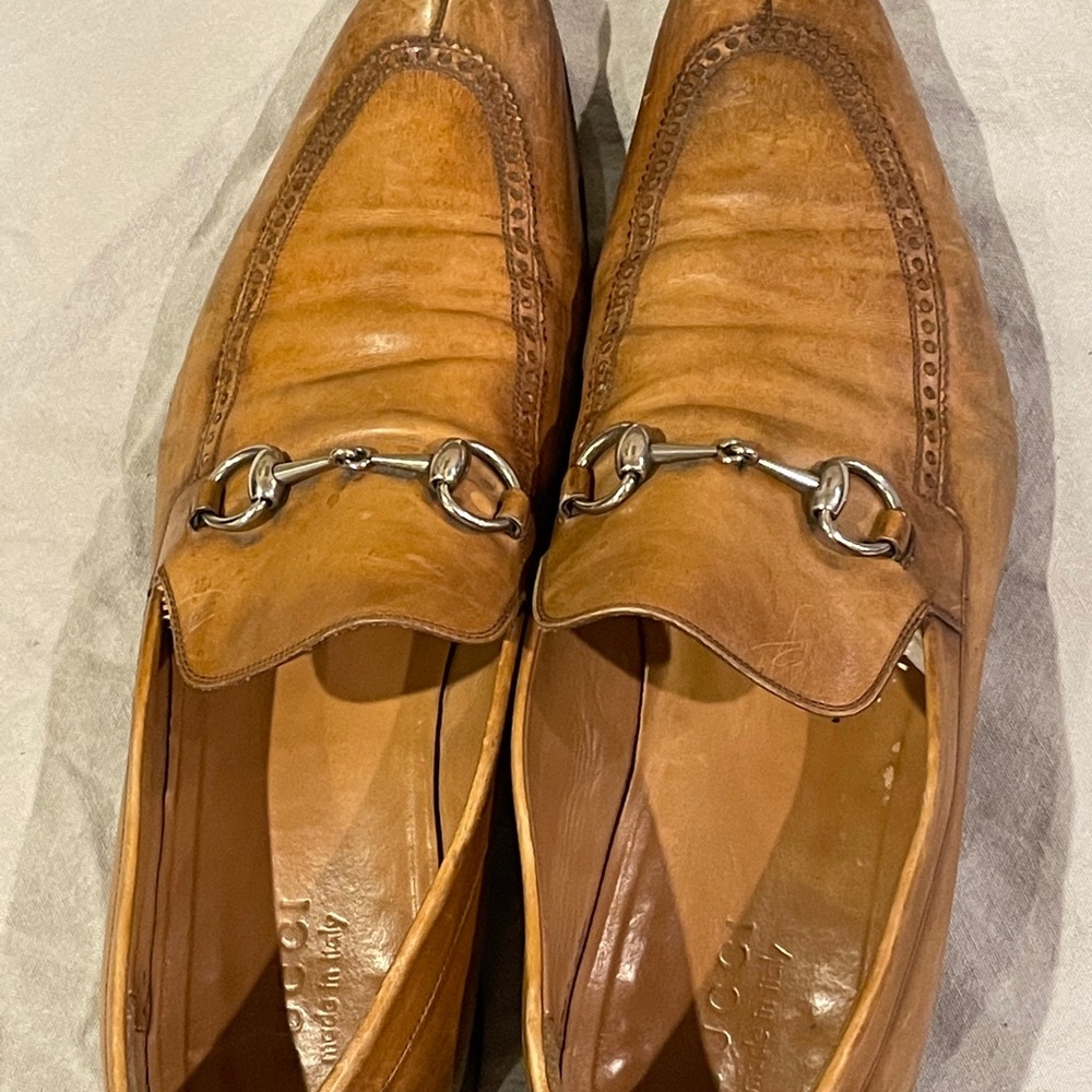 brown leather loafers by gucci